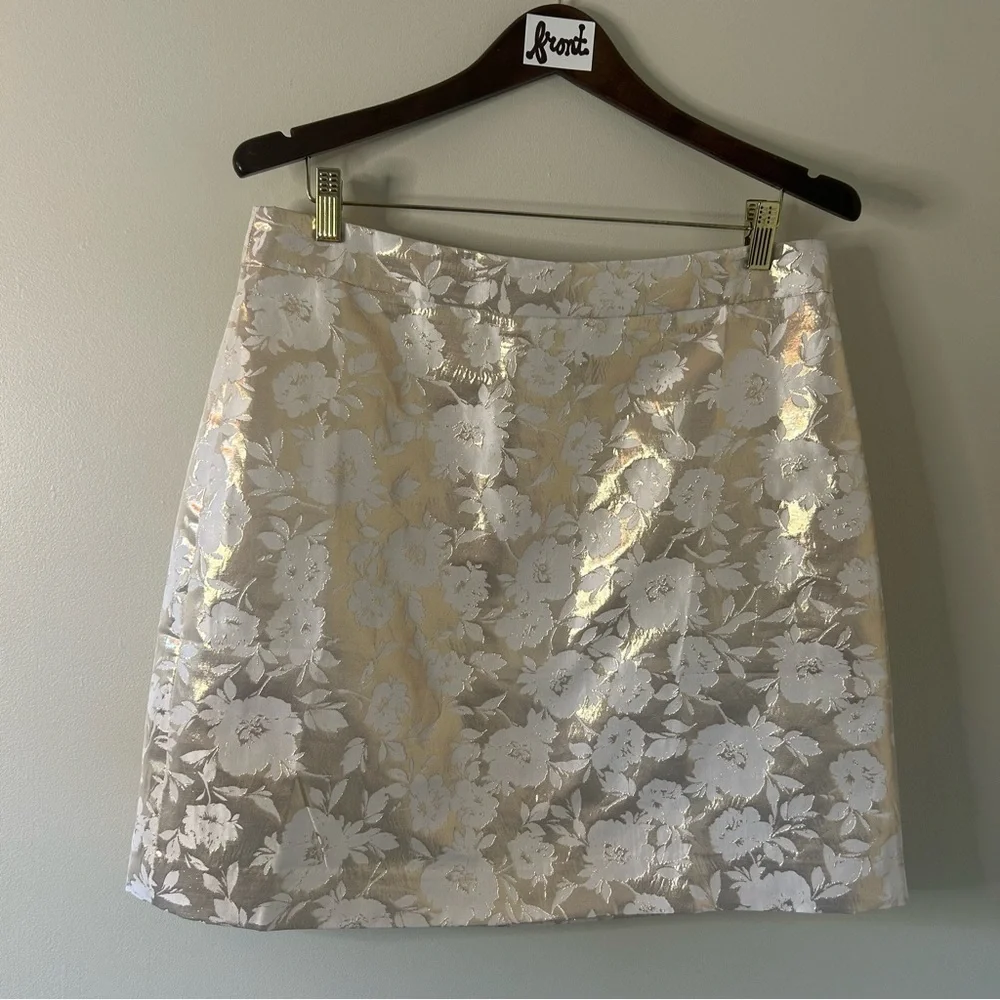 J. Crew beautiful floral metallic gold & cream skirt, women’s sz 12, GUC - Picture 1 of 11